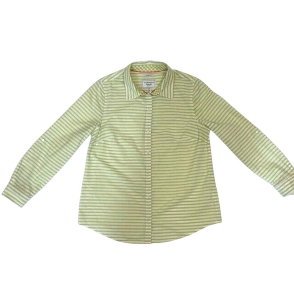 Charter Club Shirt Shop Women's Top Button Down Green Striped Relaxed Fit 10P